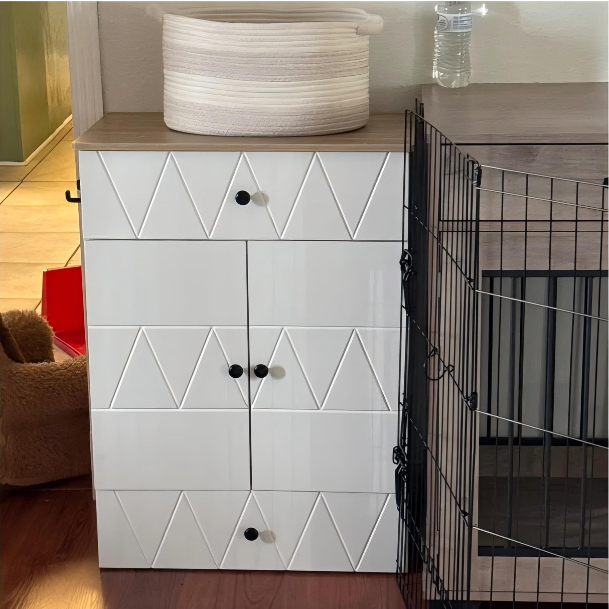 Raised Dog Feeding Station with Storage Cabinet