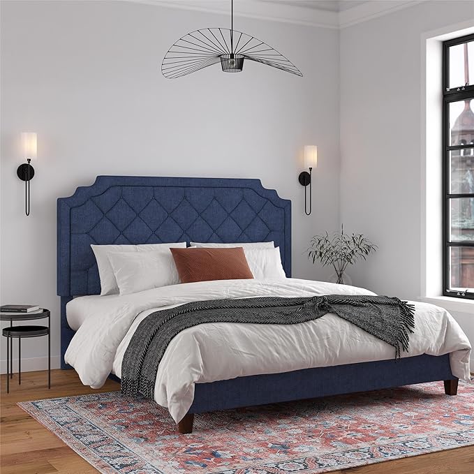 Eloise Upholstered Platform Bed Frame with Tall 56" Button Tufted Headboard