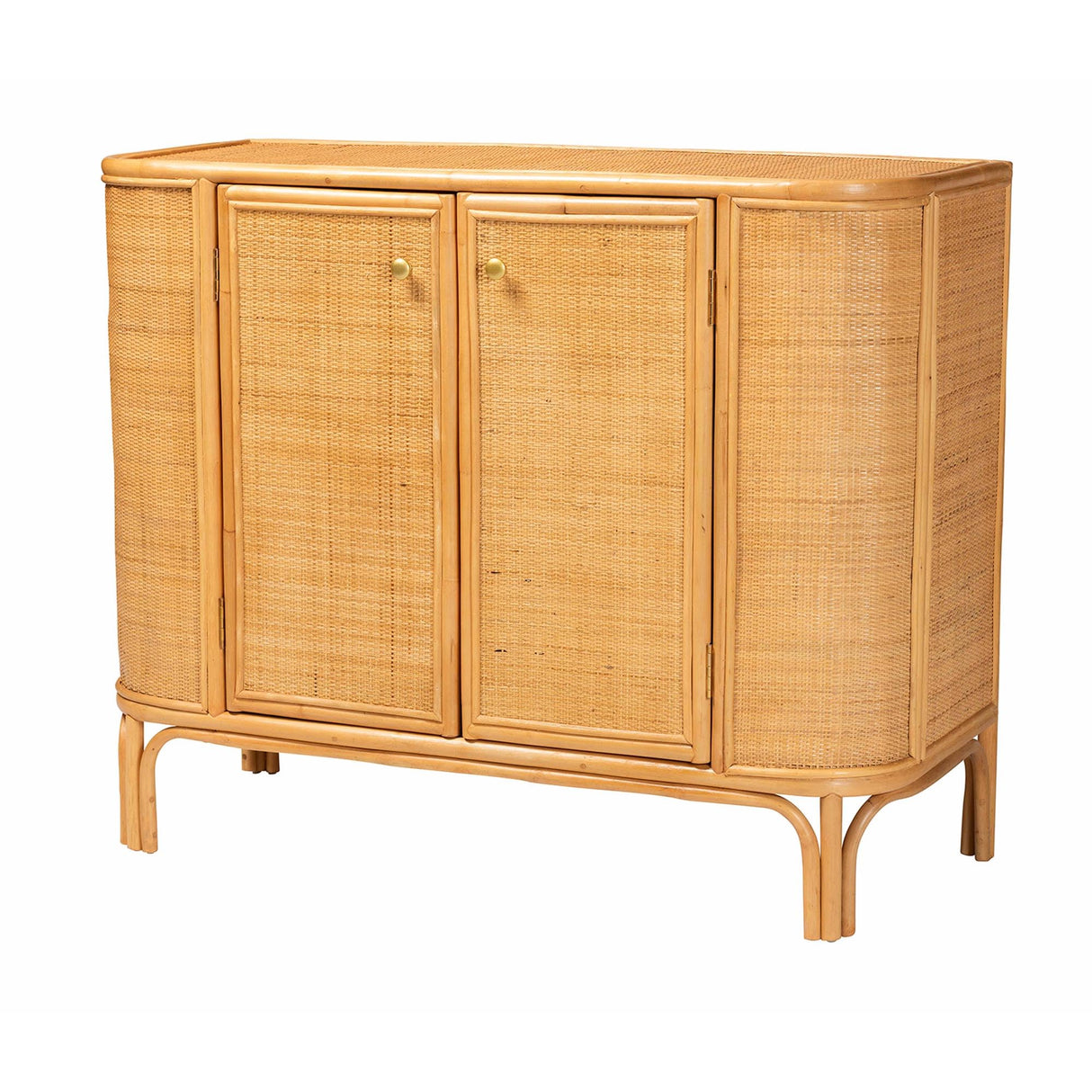 Natural Rattan Storage Cabinet, 2-Door, Light Honey