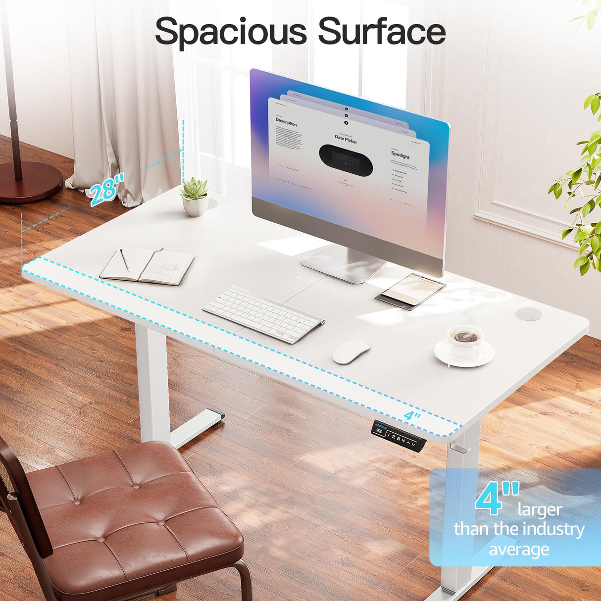 Electric Height Adjustable Standing Desk, 55 x 28 Inches Sit Stand Desk with Memory