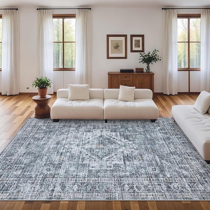 Machine Washable Rug 5x7 Sage Green Rugs for Living Room, Non Slip Vinatge Rug Boho