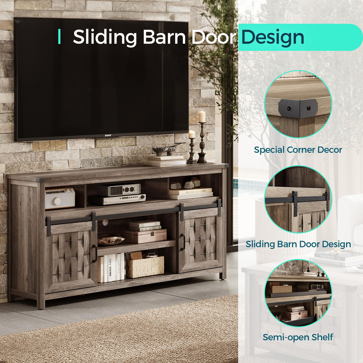 Farmhouse TV Stand for 65 Inch TV, Tall Highboy Entertainment Center