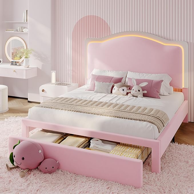 Bed Frame with 51" Adjustable Headboard, Upholstered Platform Bed with