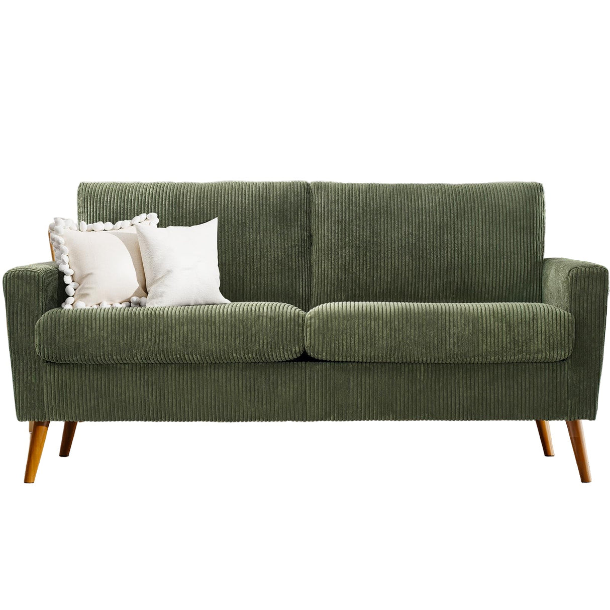 68" Green Corduroy Loveseat Sofa - Mid Century Modern Couch with Spring Cushion