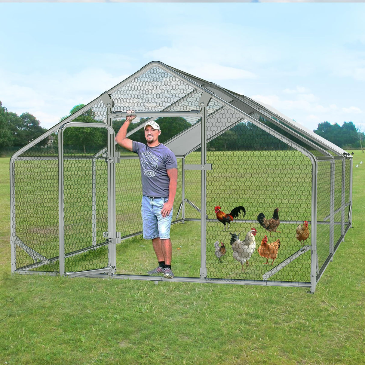 FeatherFort Steel Chicken Coop – Flat & Spire Roof Poultry Enclosures in Multiple Sizes