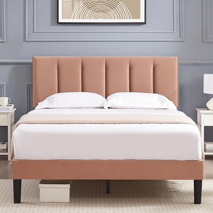 Queen Bed Frame with Upholstered Headboard