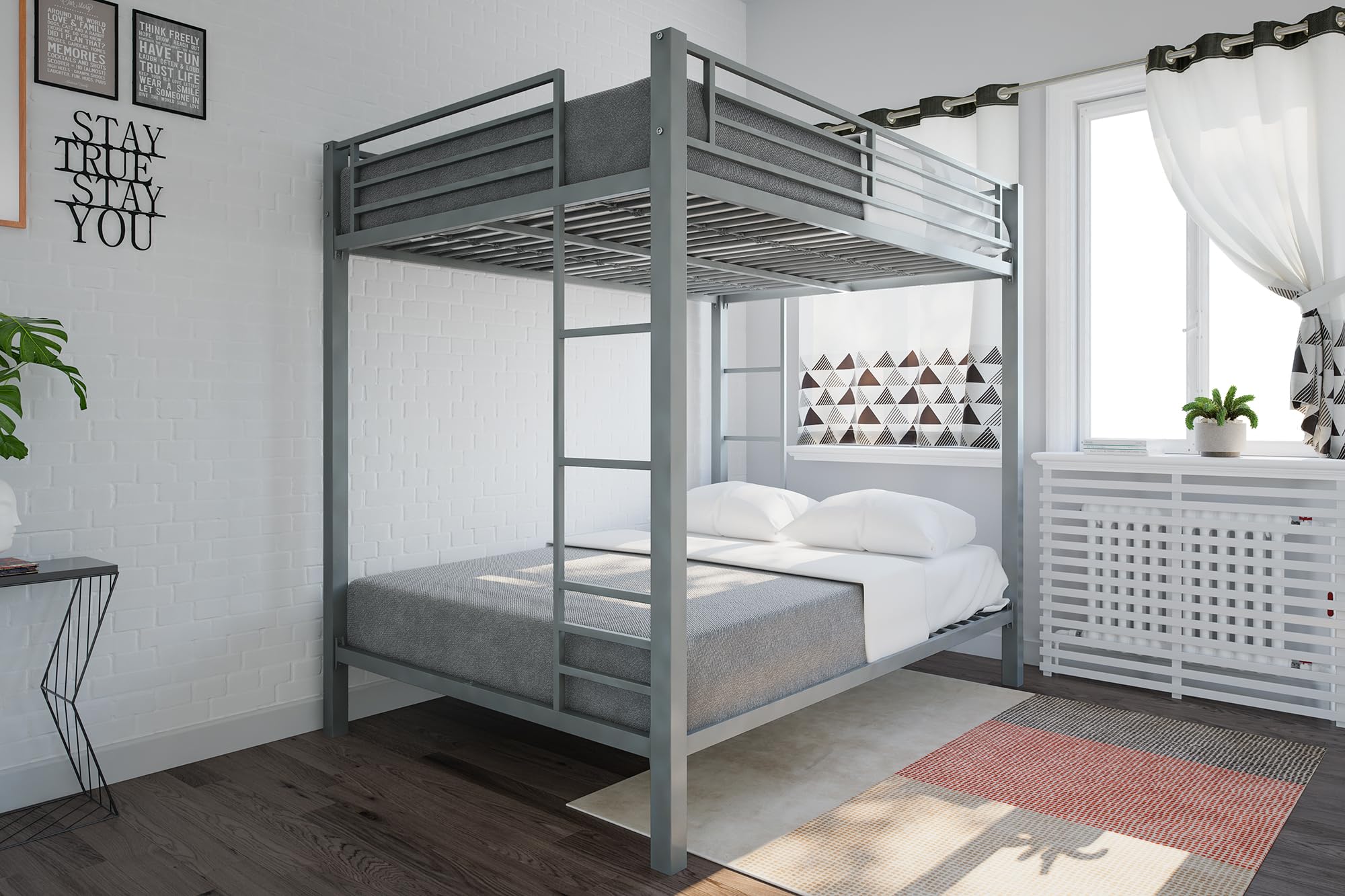 Full Kids Metal Bunk Bed, Silver