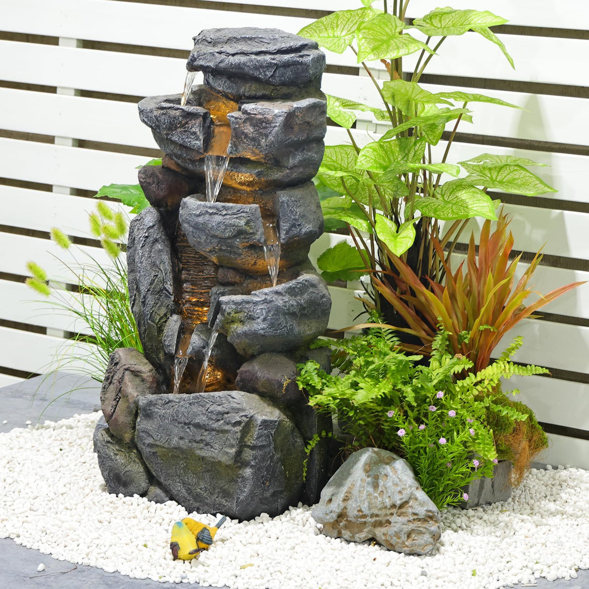 5-Tiered Rock Water Fountain Outdoor Garden - 31.5”Waterfall Fountain Outdoor Water
