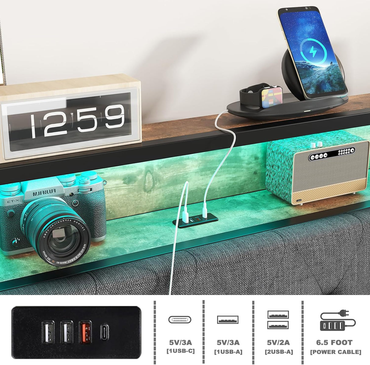 Full Size Bed Frame,Anerwarm Led Bed Frame Full Size with USB Charging Station,