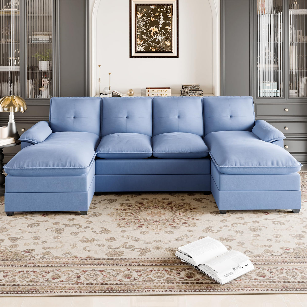 110" Sectional Sofa Couch, U-Shaped Modular Couch Sleeper