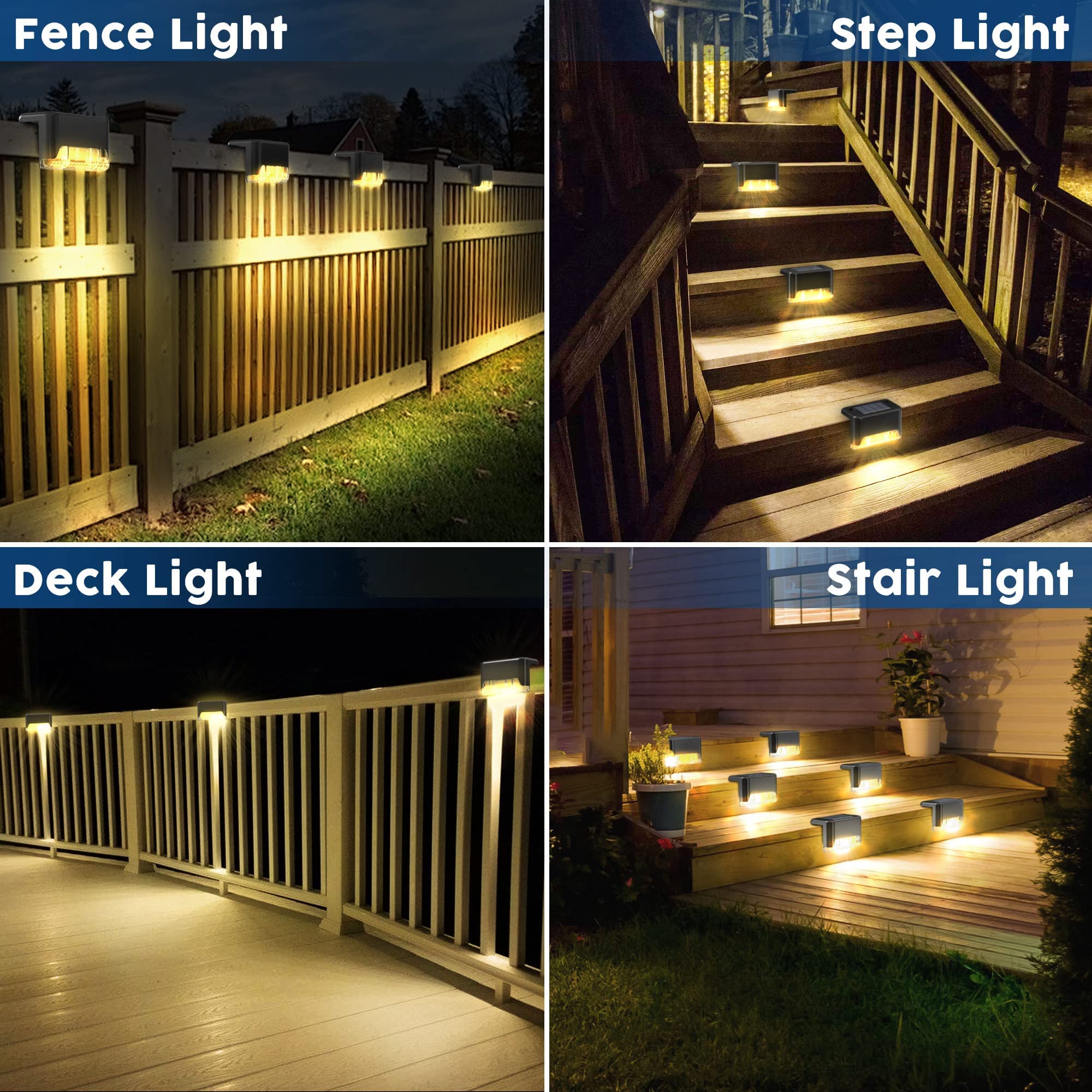 Solar Deck Lights, 16 Solar Step Lights Waterproof LED Solar Stair Lights