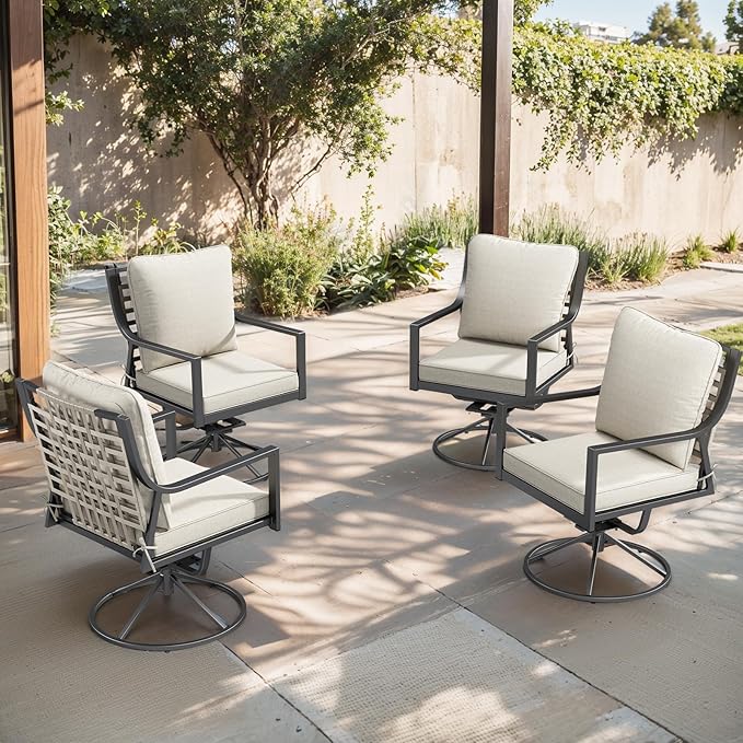 Outdoor Dining Chairs Swivel Rocker Set of 4, Cushioned Patio Dining Chairs