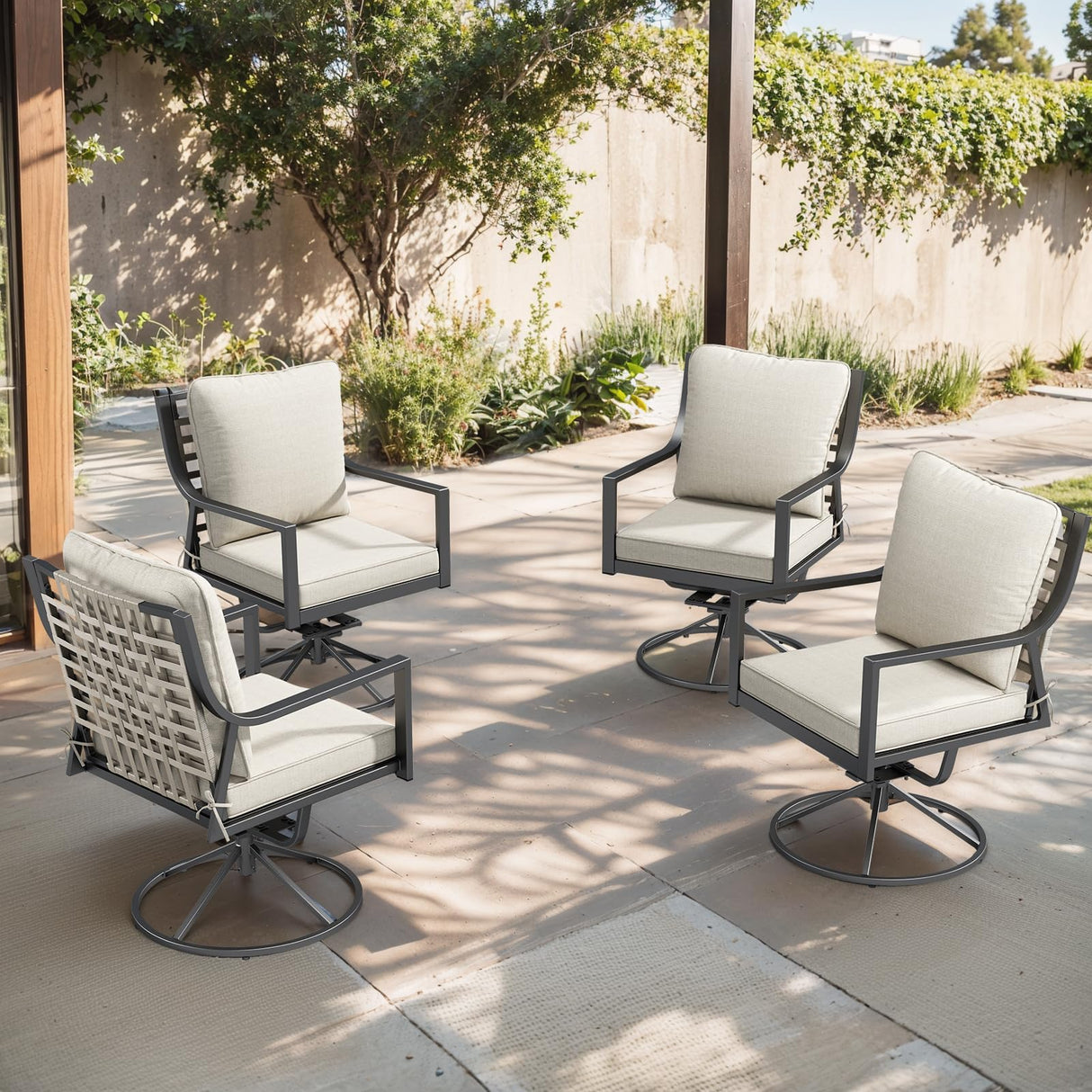 Outdoor Dining Chairs Swivel Rocker Set of 4, Cushioned Patio Dining Chairs