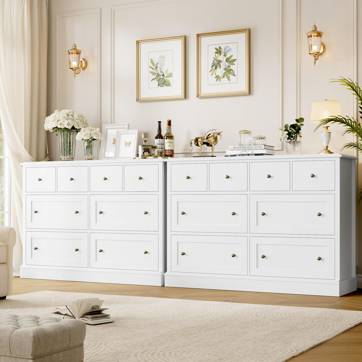 White Dresser 8 Drawer Dresser, 47.2" White Chest of Drawers Nursery Dresser