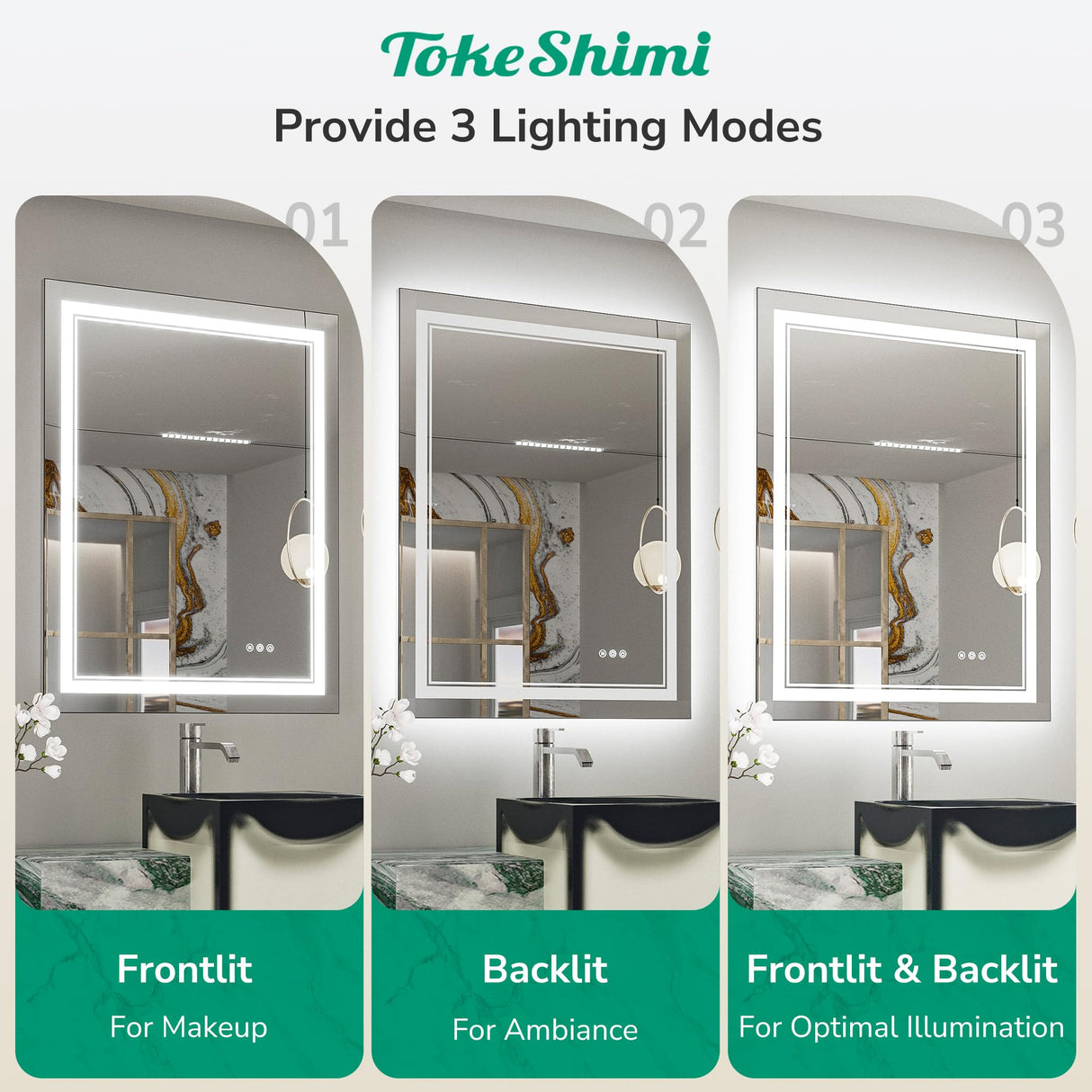 LED 48x30 Inch Frameless Front Light and Backlit Bathroom Vanity Mirror,