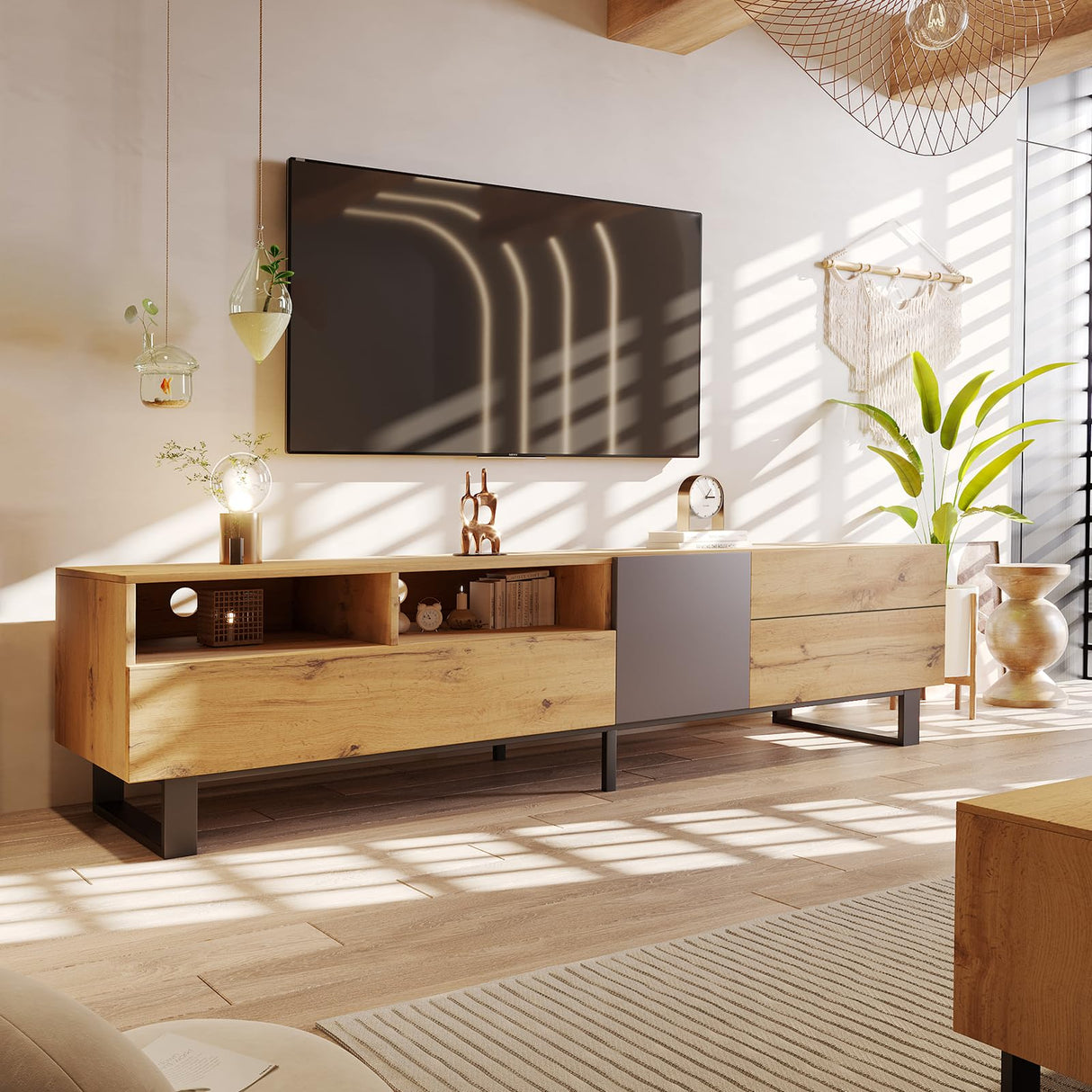 Modern TV Stand for 80'' TV, 70.9" Entertainment Center with Storage & Drawers