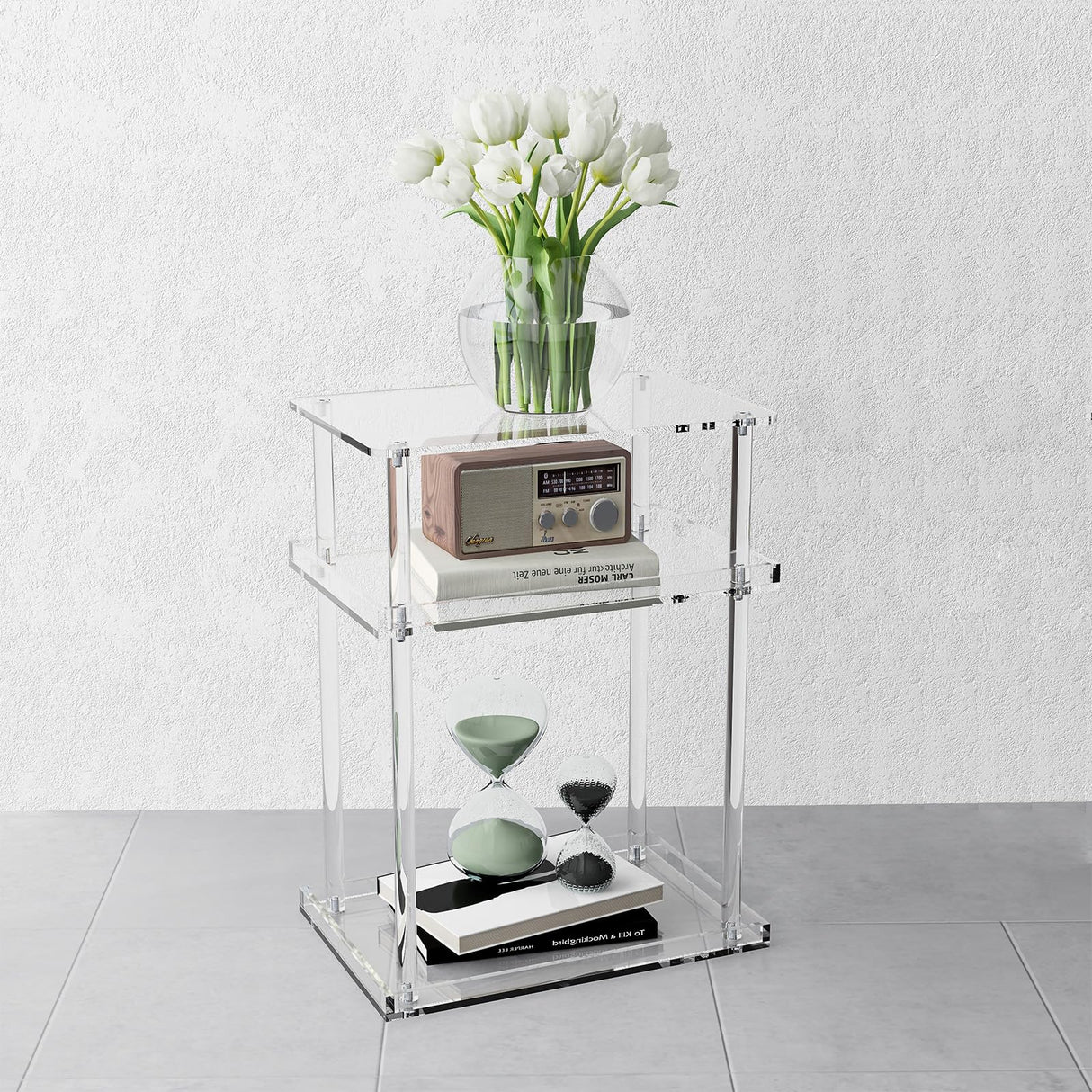 Small Acrylic Side Table for Small Spaces, Small Nightstand/Bedside Table