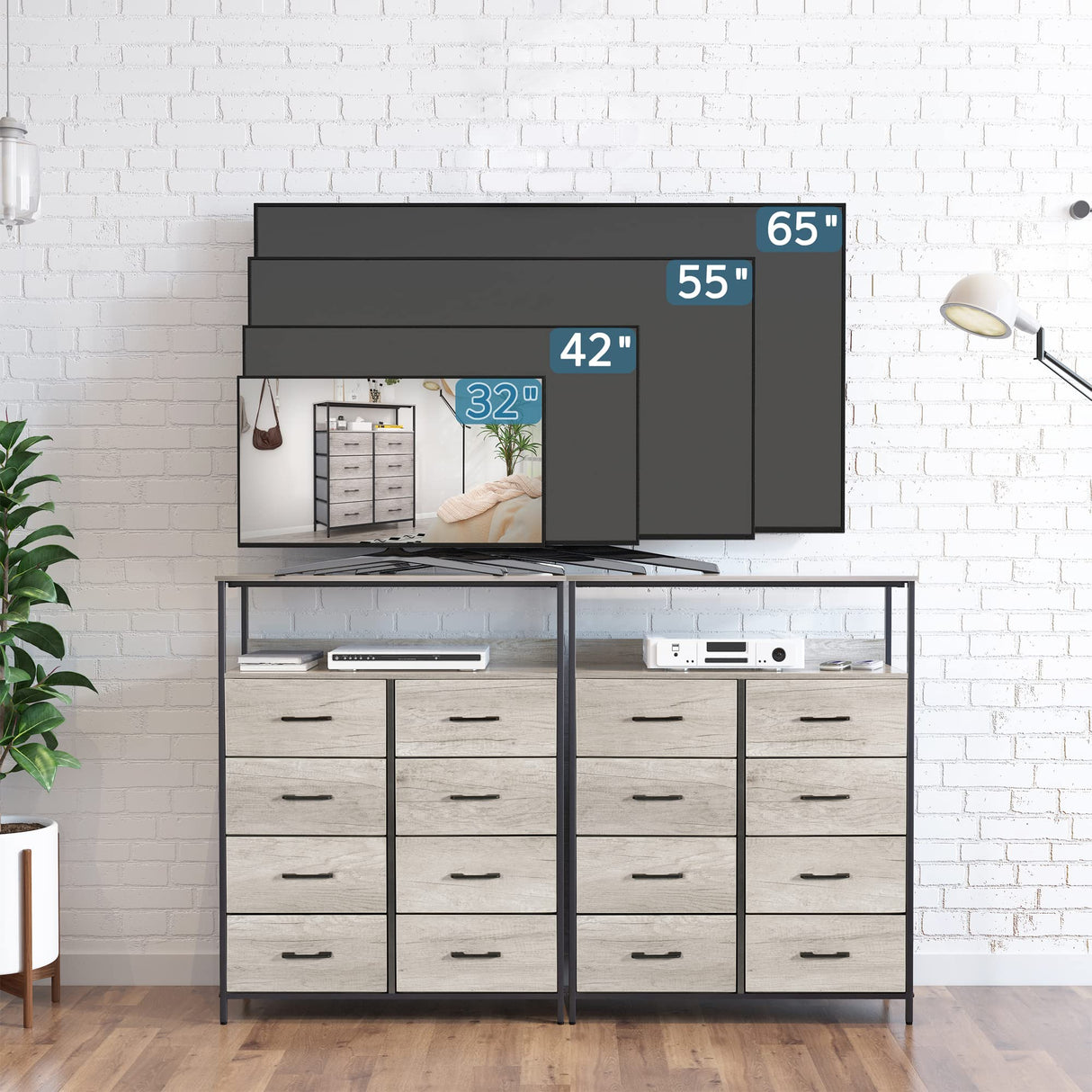 8 Drawers Dresser with Shelves, Fabric Drawers