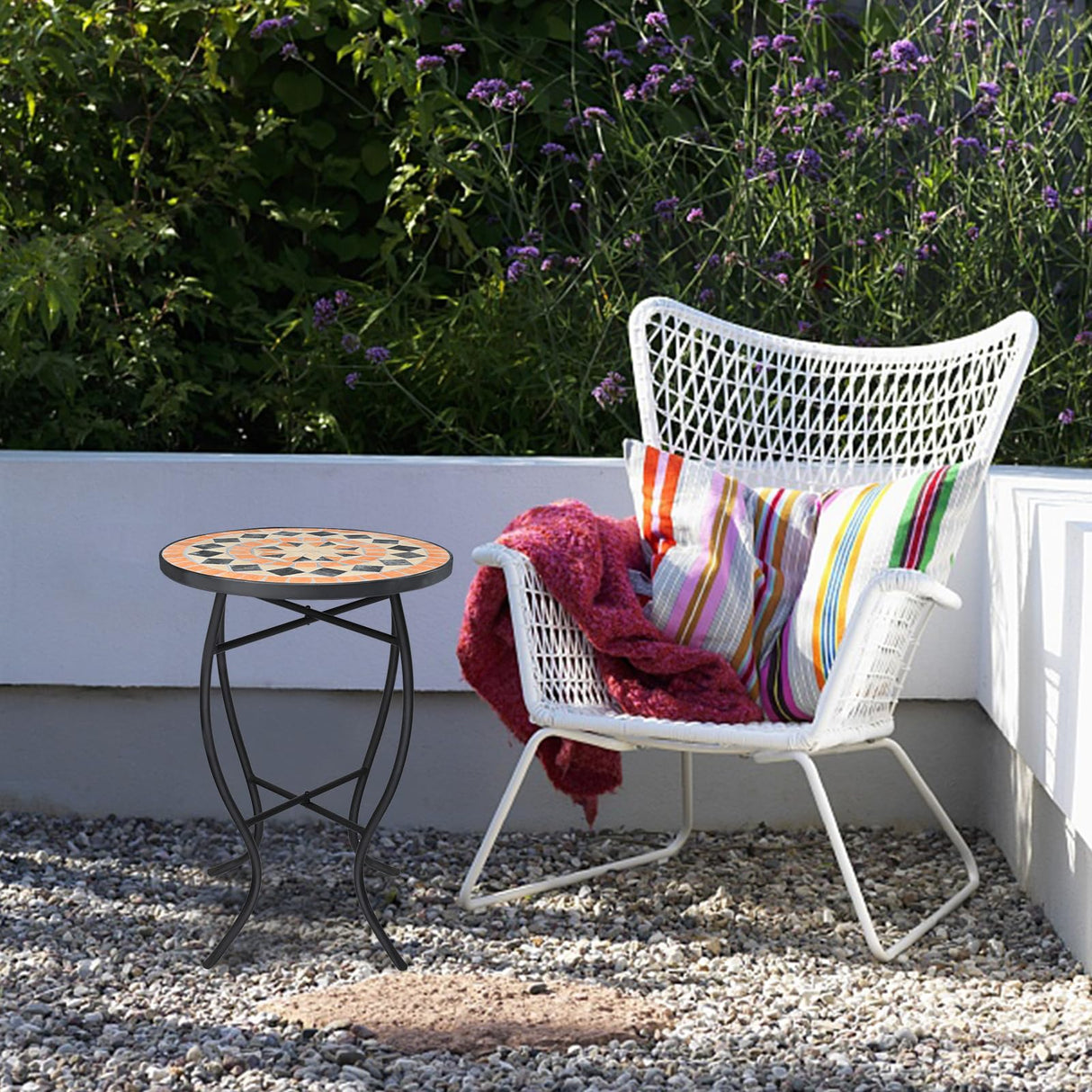 VCUTEKA Mosaic Outdoor Side Table - Small Patio Table Coffee Table Outside Accent Table Round End Plant Table for Bistro Balcony Porch Outdoor Benches 14'' Mosaic Table - Bircata