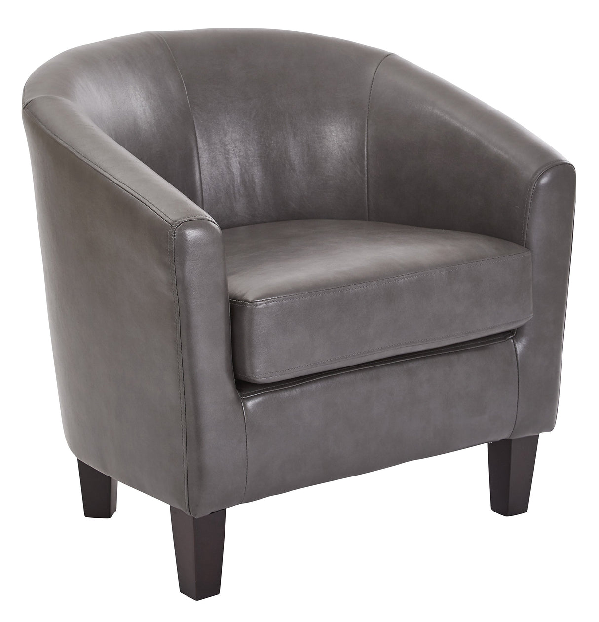 Tub Accent Chair with Dark Espresso Wood Legs, Pewter Faux Leather