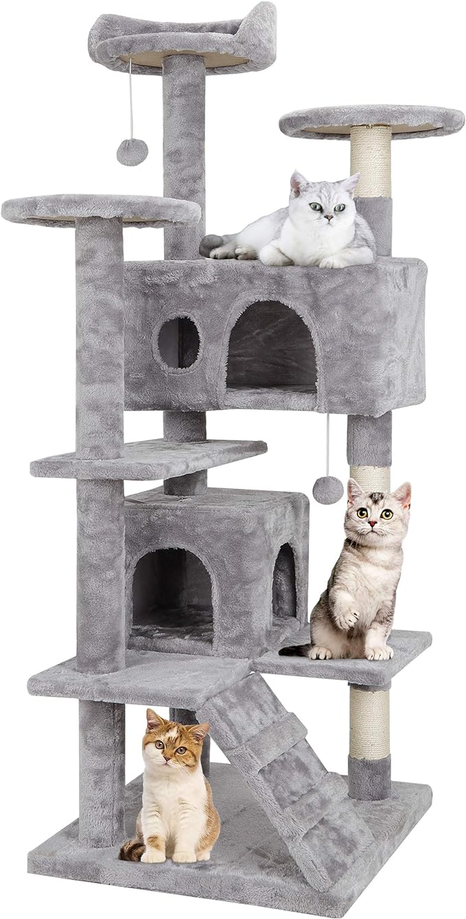 54 Inch Cat Tree, Indoor Cat Tower Condo, Multi-Level Cat House