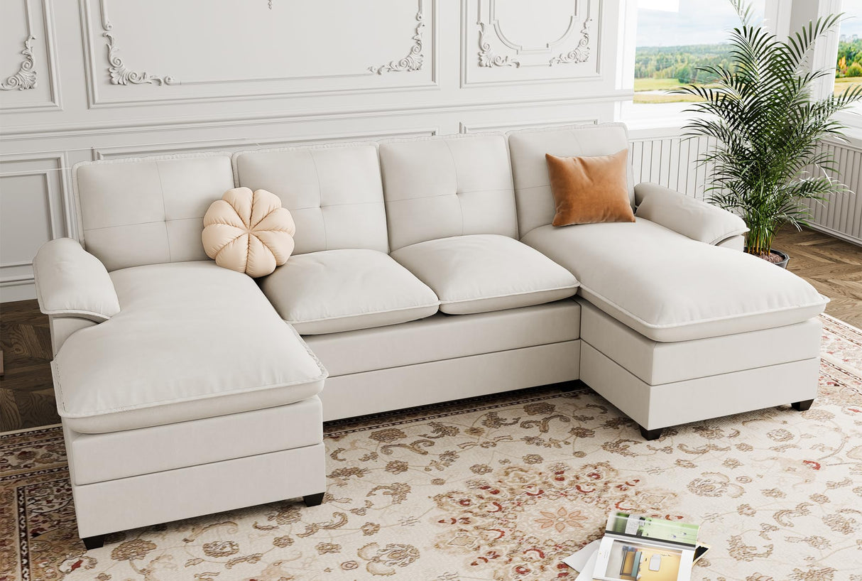 110" Sectional Sofa Couch, U-Shaped Modular Couch Sleeper