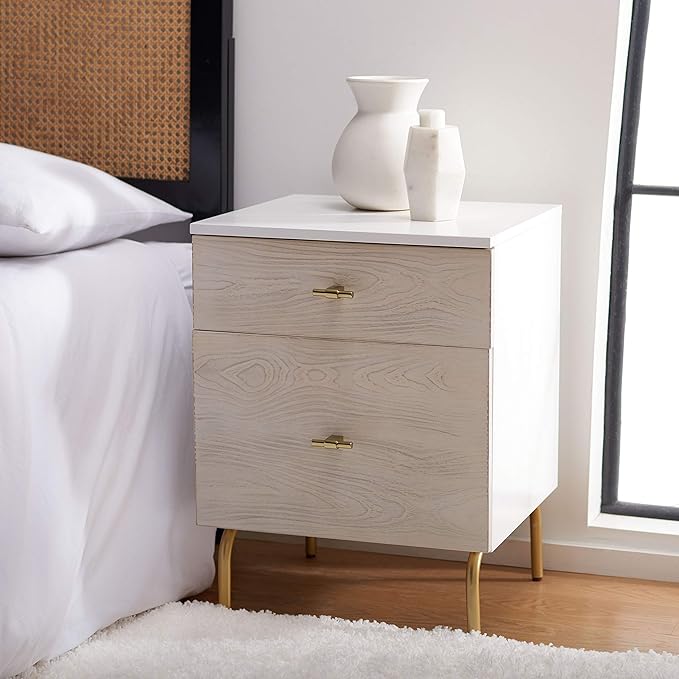 Home Collection Genevieve Cream/White Washed 2-Drawer Nightstand