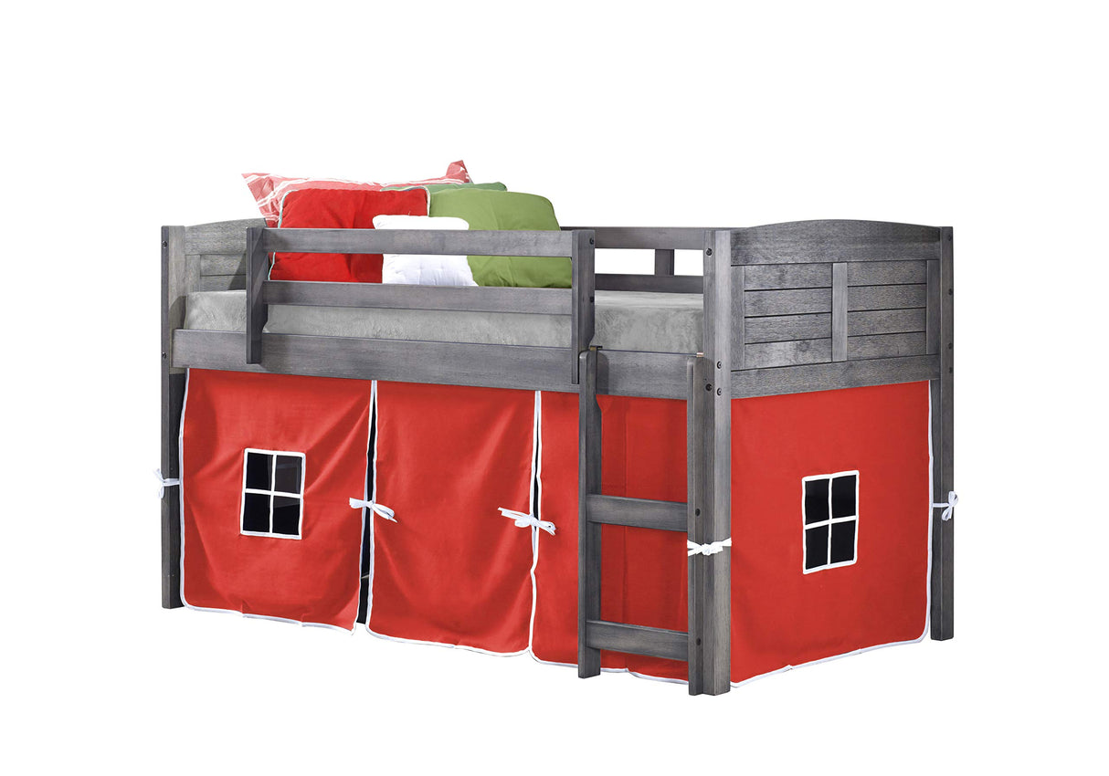 _750C-TR Louver Low Loft Bed with Red Tent, Twin, Antique Grey