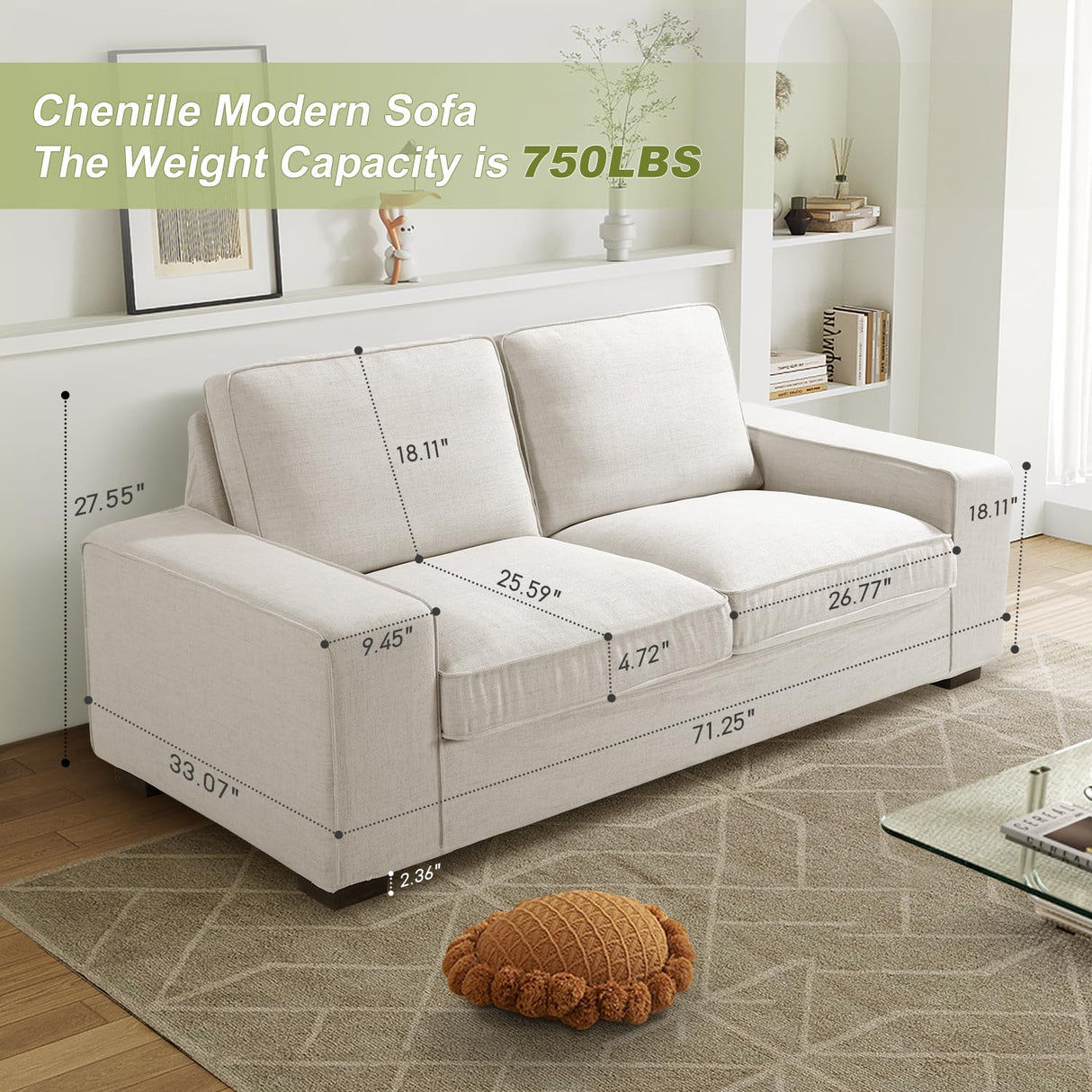 71.25" Loveseat Sofa Couch for Living Room, Chenille Modern Sofa Couch