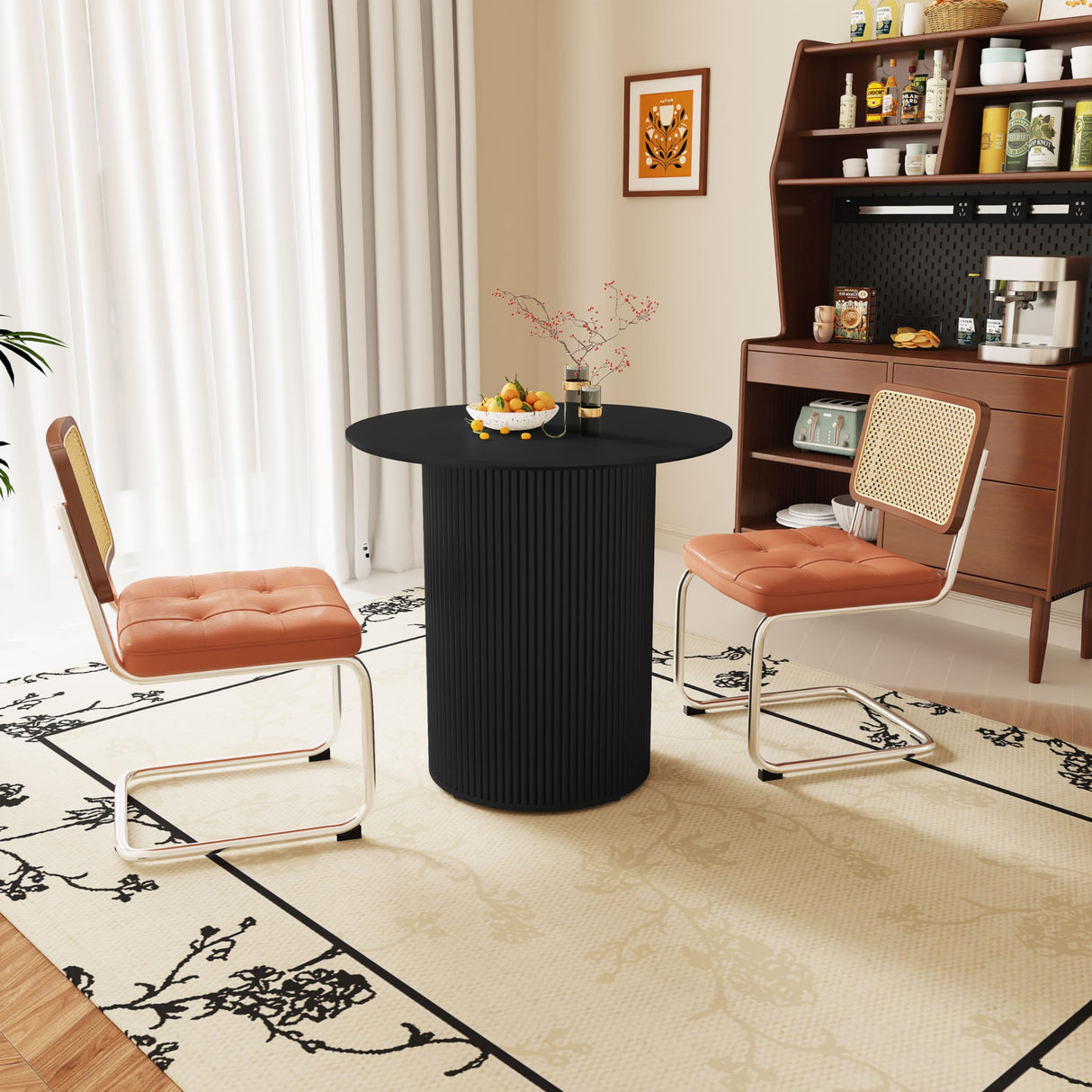 31.5" Round Dining Table for 2-4 People, Small Kitchen Dinner Table with Fluted Wood Base