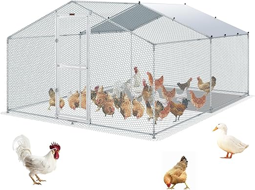 Large Metal Chicken Coop with Run, Walkin Chicken Coop for Yard with Waterproof Cover