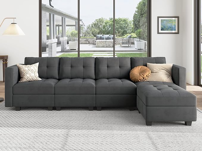 Modular Sectional Sofa with Storage Seat Convertible L Shaped Couch with Chaise Velvet 4 Seater Sofa