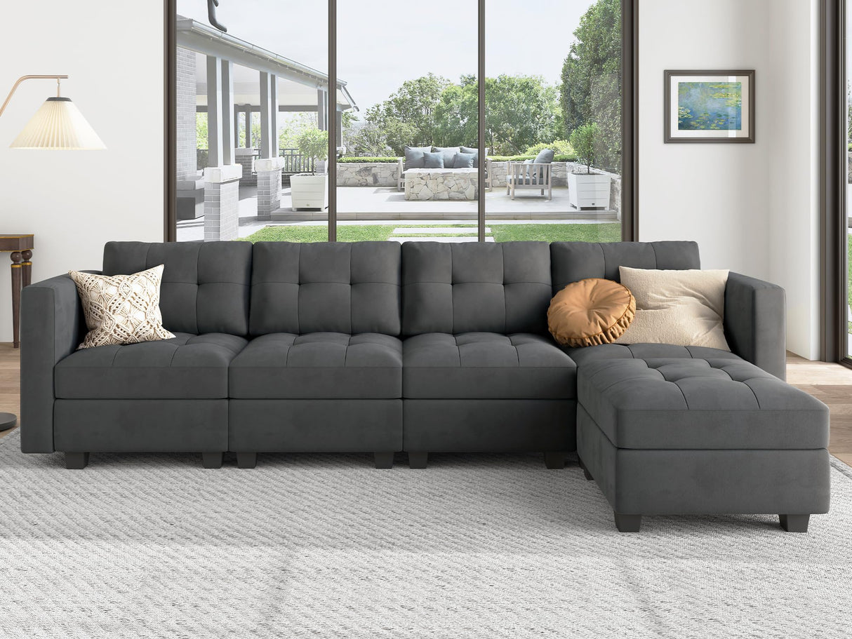 Modular Sectional Sofa with Storage Seat Convertible L Shaped Couch with Chaise Velvet 4 Seater Sofa