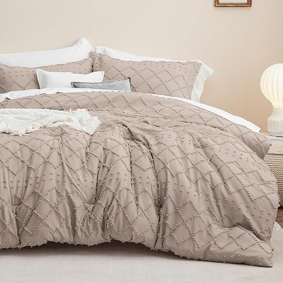 Boho Comforter Set - White Tufted Shabby Chic Bedding Comforter Set