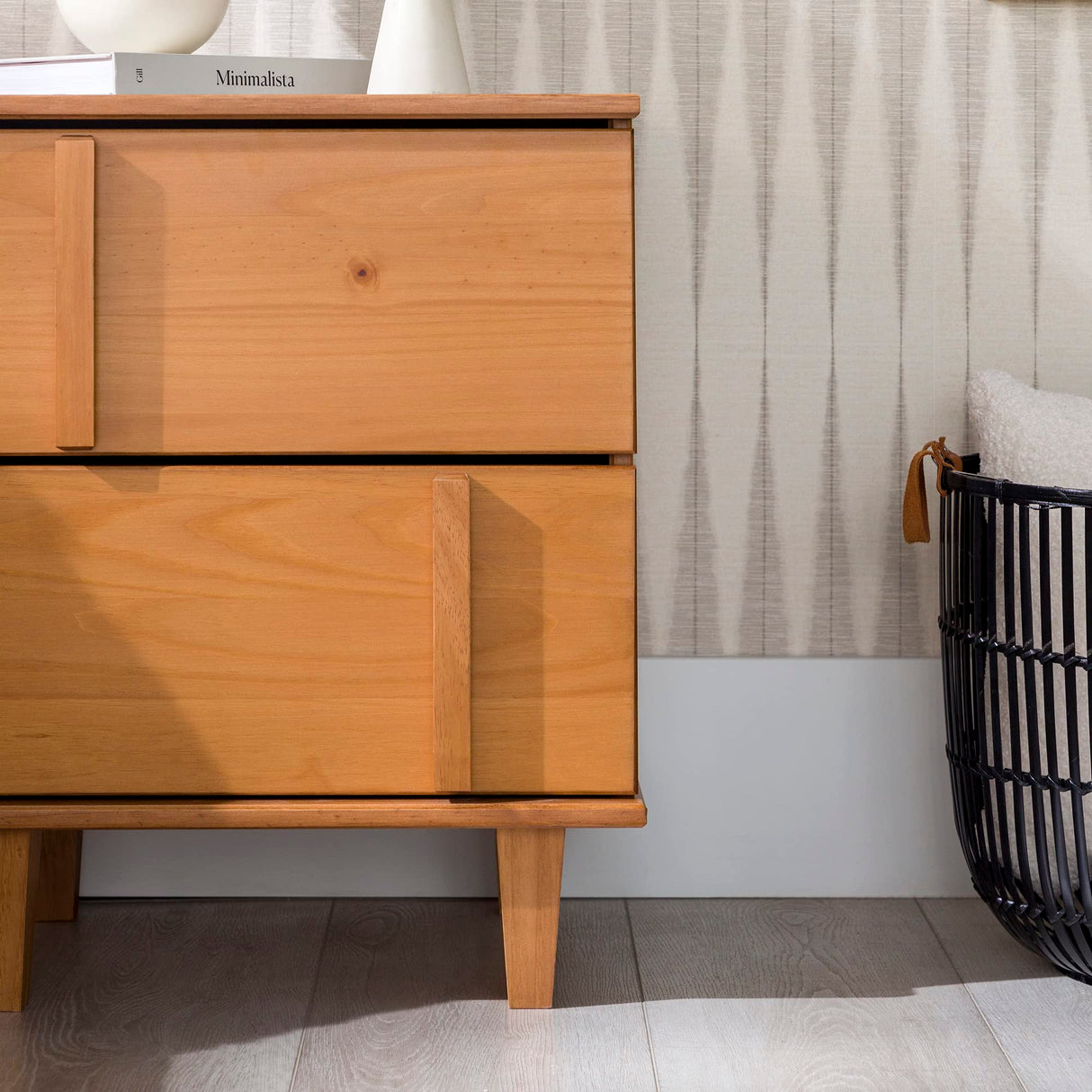 Sprague Contemporary Detailed Drawer Solid Wood Nightstand, 20 Inch, Caramel