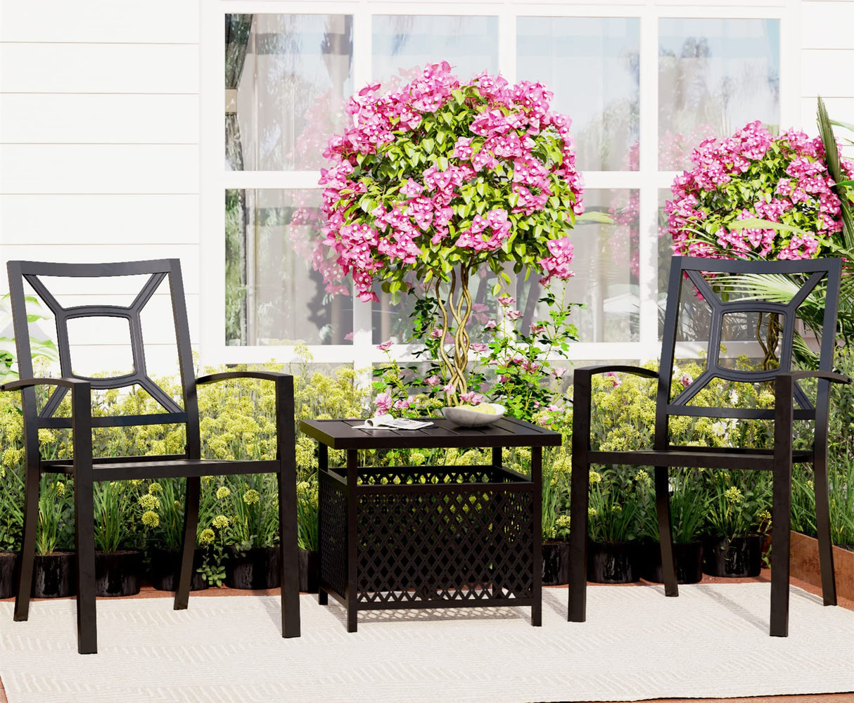 3 Piece Patio Metal Dining Arm Chairs and Umbrella Table Bistro Furniture Set