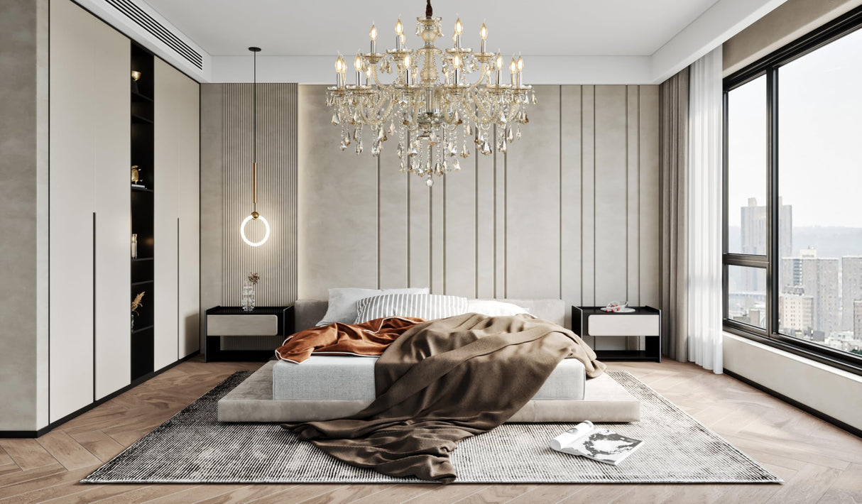 Cognac 18 Lights K9 Crystal Chandelier Modern Luxurious Light Candle Pendant Lamp