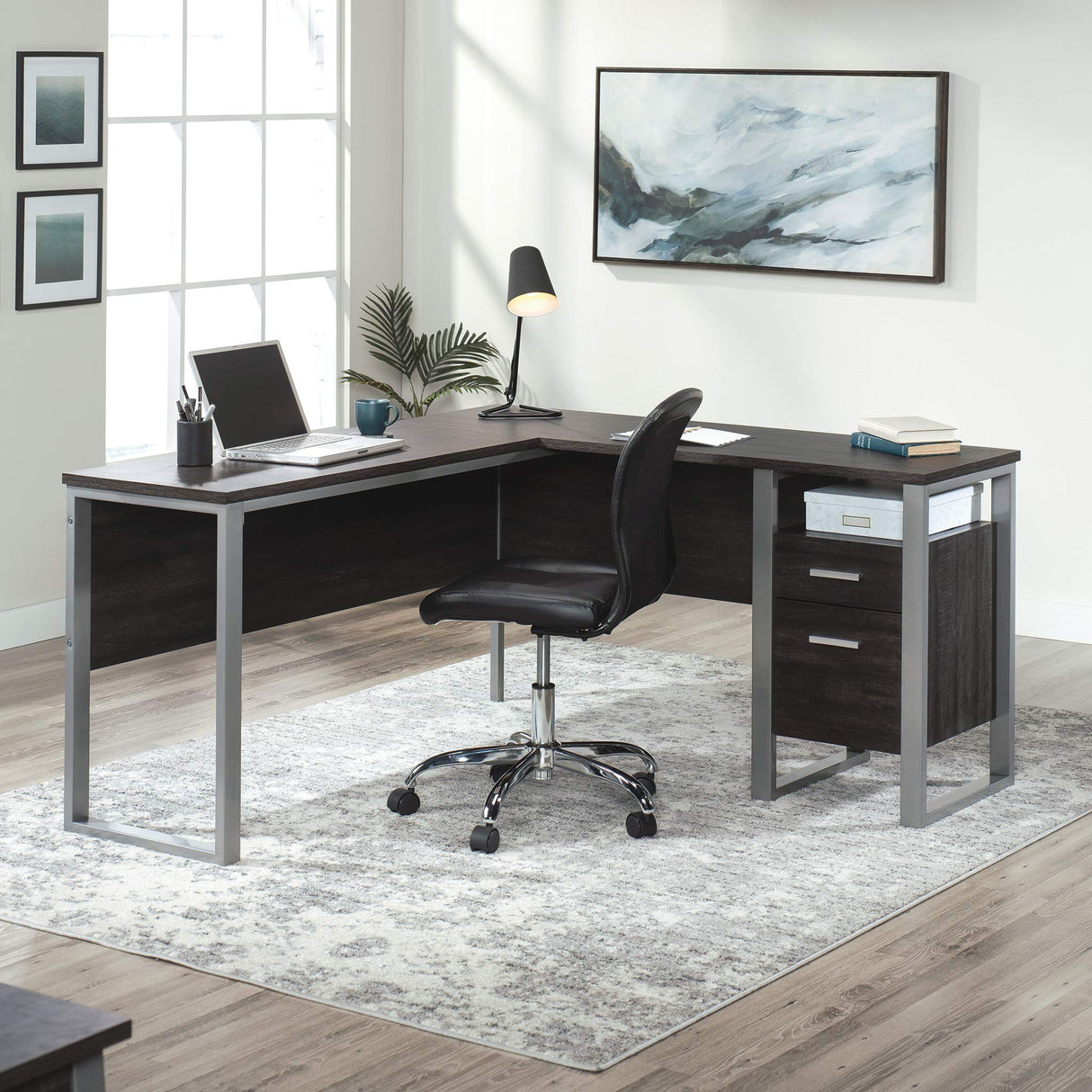 L-Desk, L: 59.84" x W: 57.32" x H: 29.65", Blade Walnut Finish