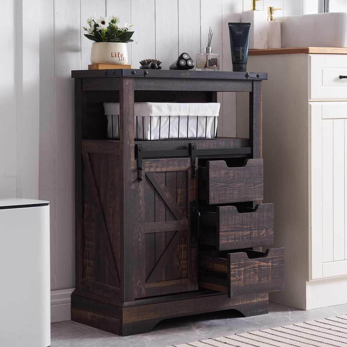 Bathroom Floor Cabinet, Farmhouse Storage Cabinet