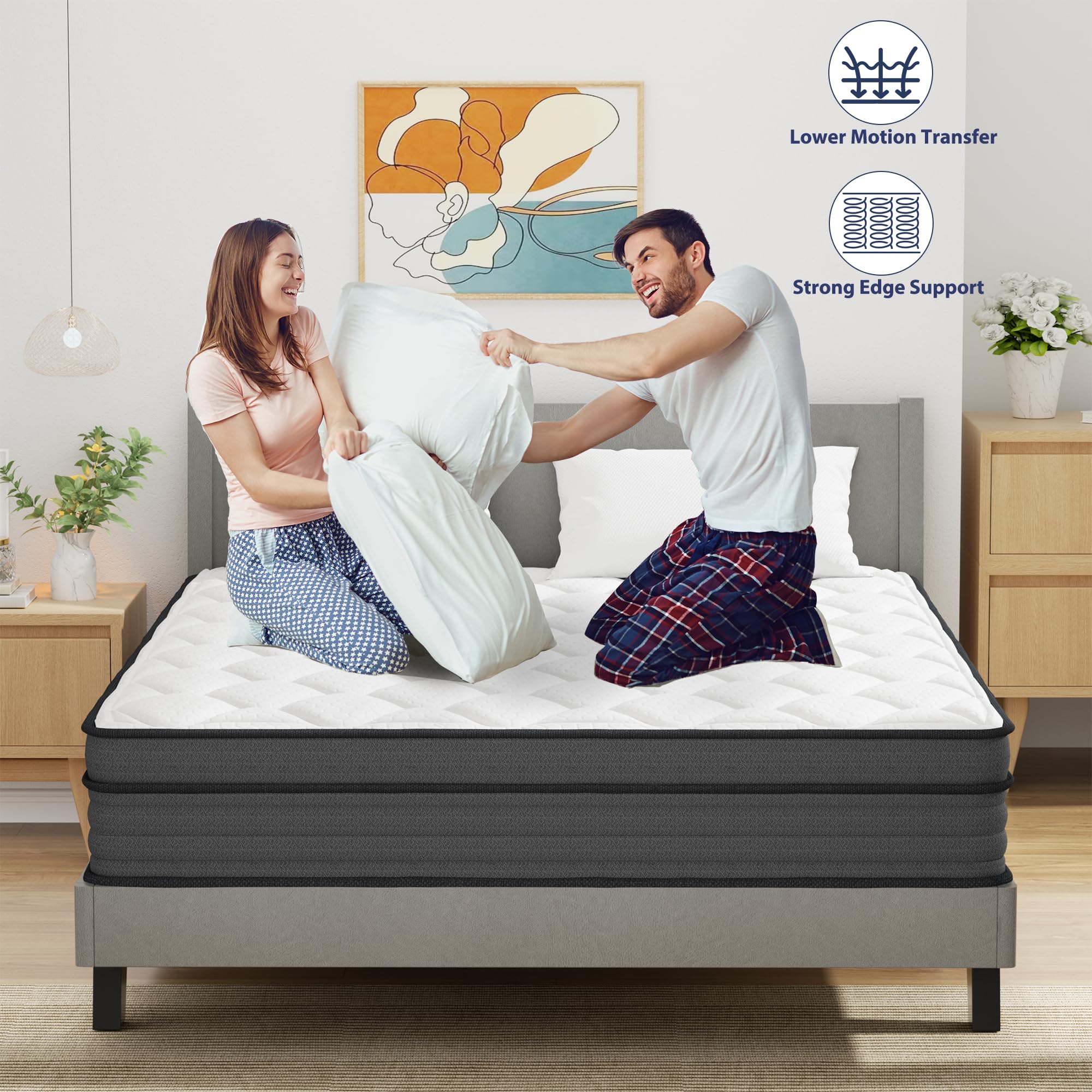 Queen Mattress, 12 Inch Gel Memory Foam Hybrid Mattress, Pocket Spring Mattress in a Box for Motion Isolation