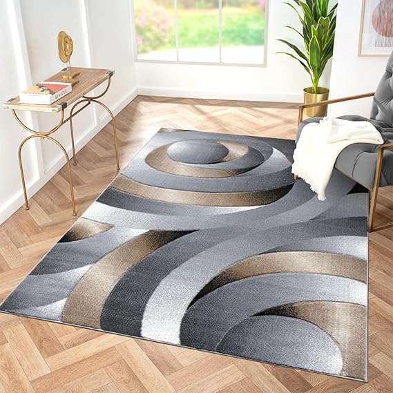 Blue Ocean Waves Area Rug 8x10 - Modern Abstract Swirl Design