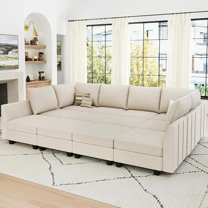 99.3”W L-Shaped Down Filled Sectional Couch, 4 Seater Modular Sofa