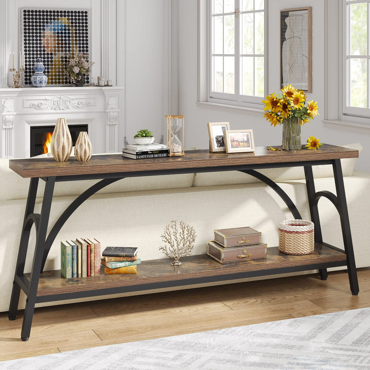 Extra Long Sofa Tables, 70.8”Console Table for Entryway, Wood Console Table 2 Tier TV Stand,