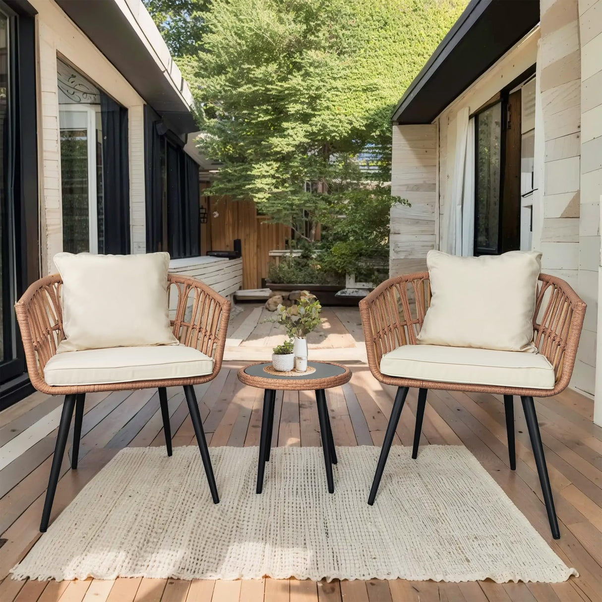 3 Piece Patio Bistro Set,Outdoor Rattan Furniture,All-Weather Patio Furniture Set