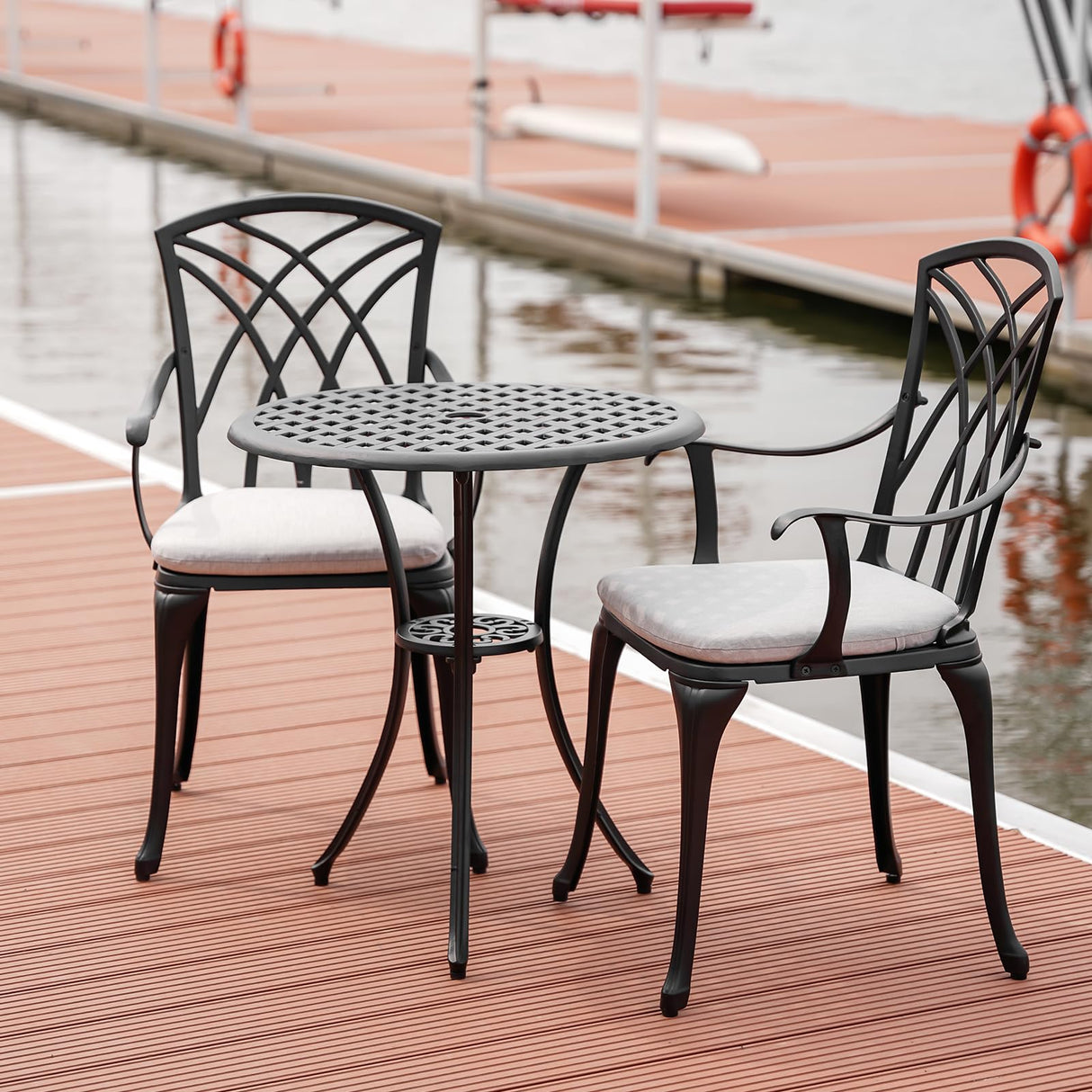 3 Piece Outdoor Bistro Table Set with Cushions, Cast Aluminum Patio Bistro Sets Patio Set