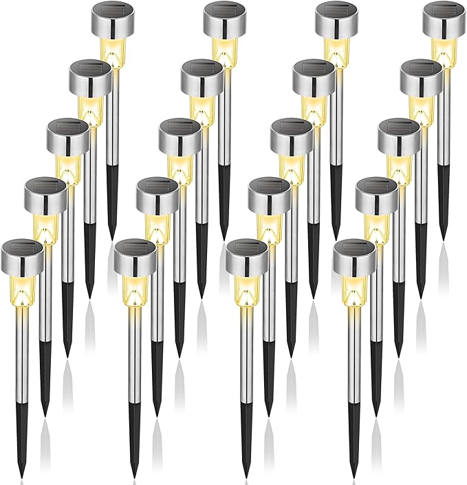 Solar Lights Outdoor Waterproof, 12 Pack, Stainless Steel LED Solar Garden Lights for Patio
