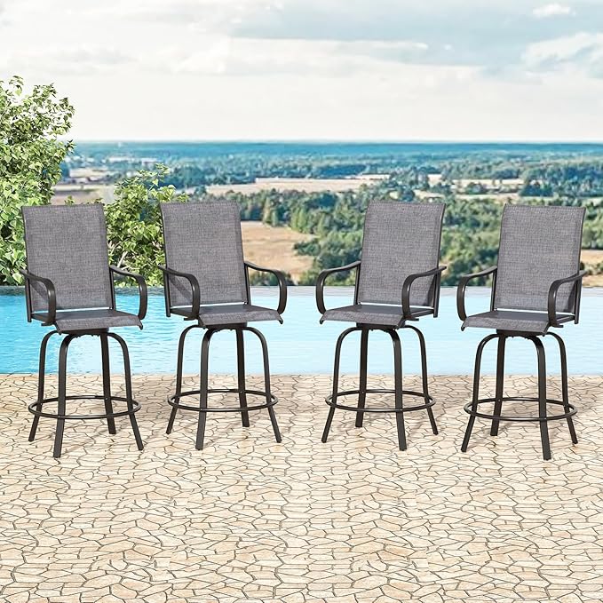 Outdoor Bar Stools Set of 2, Swivel Patio Barstools with Textilene Fabric