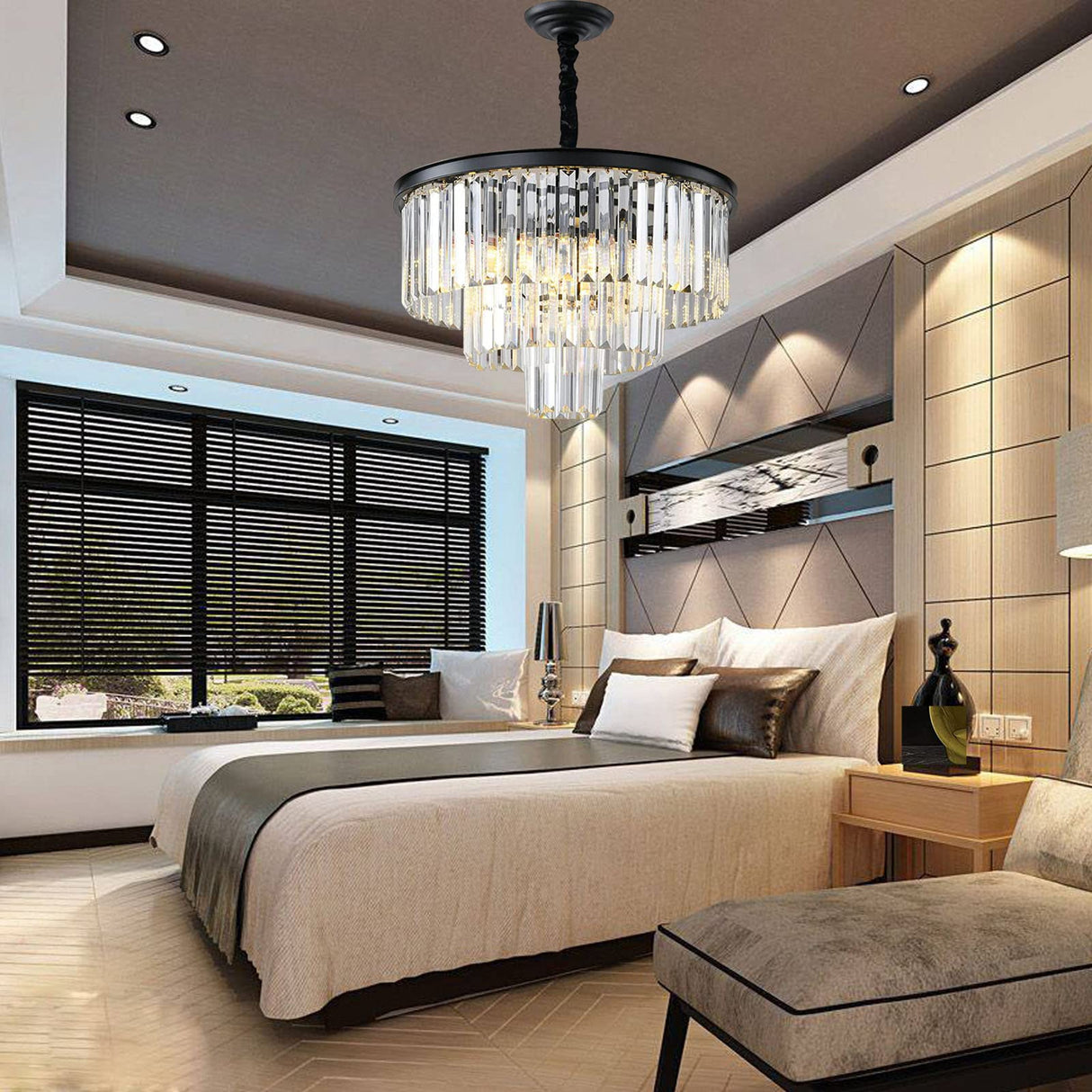 Black Modern Crystal Chandelier Lighting K9 Crystal Round Chandelier