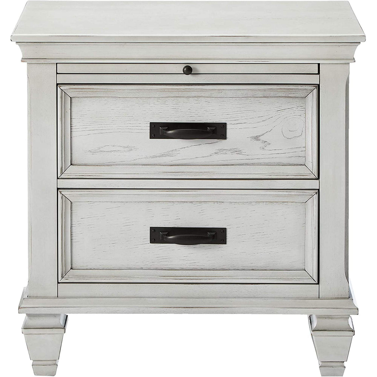 Wooden Nightstand with Drawers, White