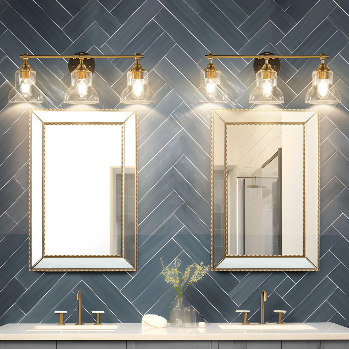 3 Light Bathroom Vanity Light Black and Gold, Modern Bathroom Light Fixtures Over Mirror